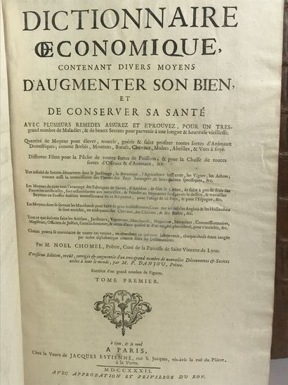 null Noël CHOMEL (1633-1712)
Dictionnaire économique contenant divers moyens d'augmenter...