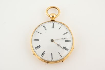 null Montre de gousset en or jaune 18k. Cadran émaillé blanc à chiffres romains pour...