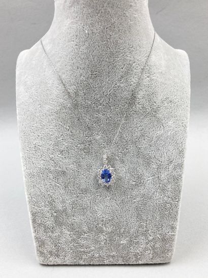 null Pendentif ovale en or blanc 18k serti d'une tanzanite taille ovale de 1,30 ct...