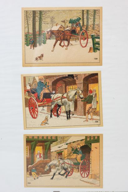 null Etienne LE RALLIC (1891-1968), d'après
Trois petites lithographies en couleurs,...