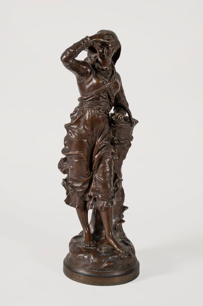 null Charles ANFRIE (1833-1905)
Femme au panier de fruits 
Sculpture en bronze à...