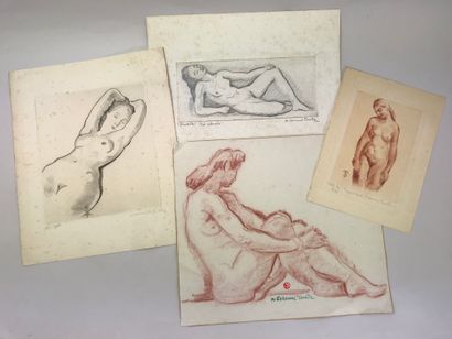 null Suzanne TOURTE (Cormontreuil, Marne, 1904-1979) 
Lot de quatre gravures et 3...