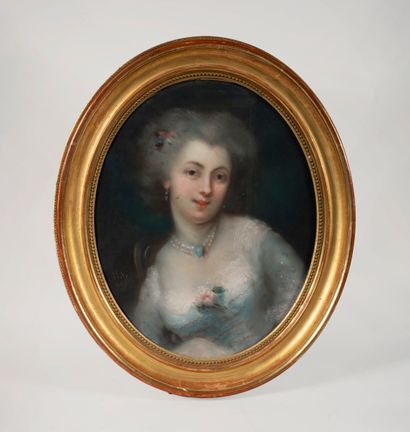 null Jules JOLY (1820-?)
Portrait d'une élégante parée de ses bijoux
Pastel ovale...