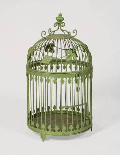 Cage à oiseaux en métal laqué vert décorée...