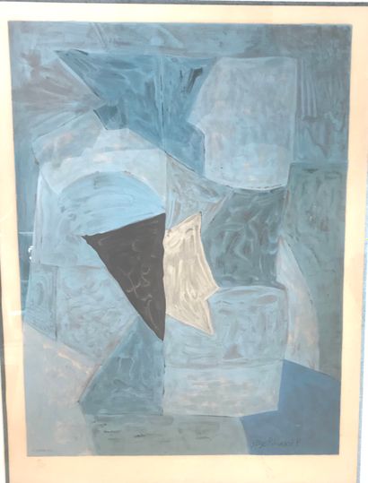 null D'après Serge POLIAKOFF (1900-1969).
Composition bleue, blanche et noire.
Lithographie....