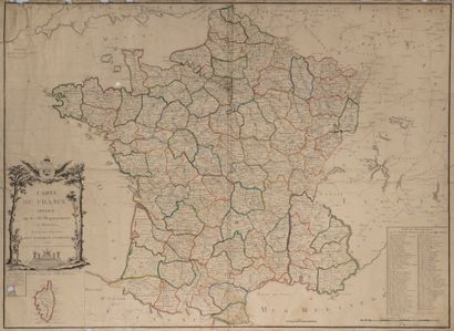 null CARTE DE FRANCE divisée en ses 83 départements et districts, 1790. 
Gravure...