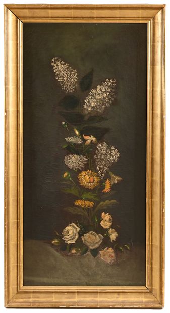 null École FRANÇAISE vers 1900
Fleurs
Huile sur toile
103 x 48,5 cm
(Accidents)