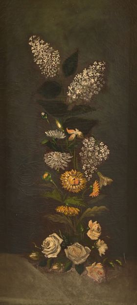 null École FRANÇAISE vers 1900
Fleurs
Huile sur toile
103 x 48,5 cm
(Accidents)