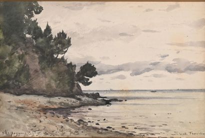 null Henri HARPIGNIES (1819-1916)
Paysage de bord de mer à Ville Tranche, 1885
Aquarelle...