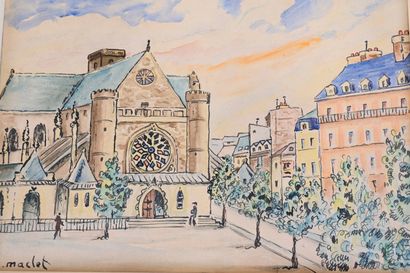 null Élisée MACLET (1881-1962)
Place de l'église
Aquarelle et encre de Chine sur...