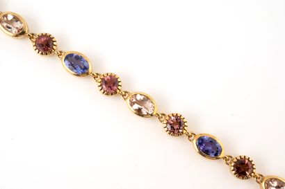 null Silver bracelet gilded (vermeil) scratched with tanzanites, pink tourmalines...