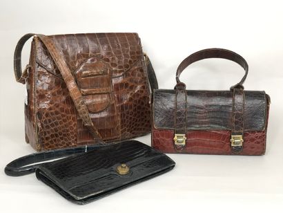 Lot of 3 vintage handbags in imitation crocodile...