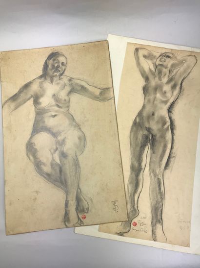 null Suzanne TOURTE (Cormontreuil, Marne, 1904-1979) 
Lot de 4 dessins et une gravure...