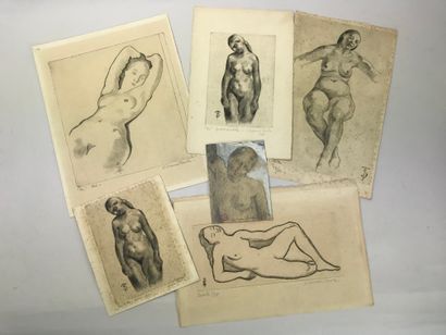 null Suzanne TOURTE (Cormontreuil, Marne, 1904-1979) 
Set of 5 engravings and a graphite...