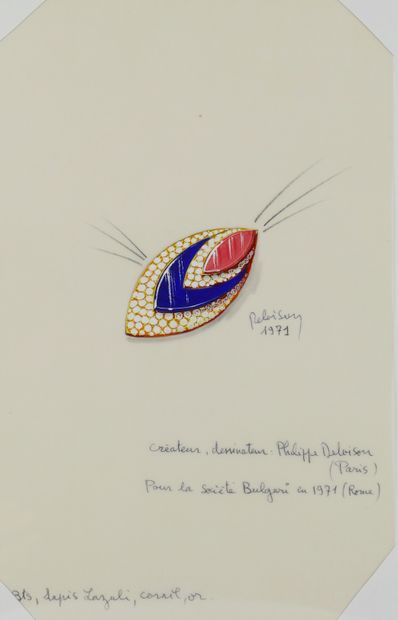 null Lot including : Philippe DELOISON (XXth) for BULGARI. Preparatory drawing for...