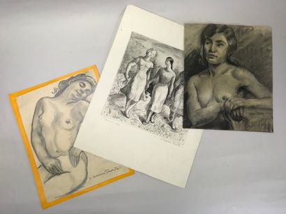 null Suzanne TOURTE (Cormontreuil, Marne, 1904-1979) 
Lot of 4 drawings and an engraving...