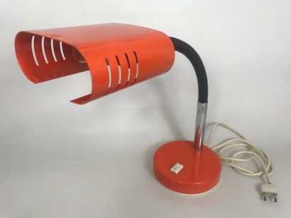 null Design desk lamp in orange and chrome painted metal. Flexible and knob in black...