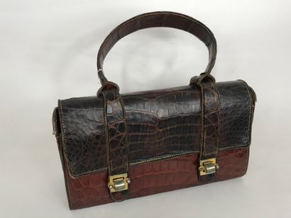 null Lot de 3 sacs à main vintage en cuir simili crocodile, dont un en bandoulière....