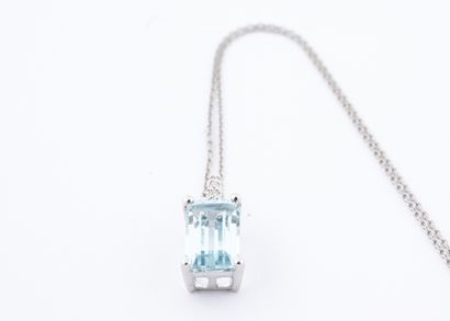 null Pendant set with a 2ct emerald cut aquamarine and diamonds on the hanger. With...
