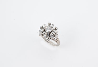 18k white gold flower ring centered with...