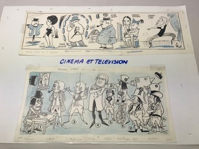 null Jacques FORTUNÉ (1929-2019) 
Six dessins de presse présentant des dramaturges...