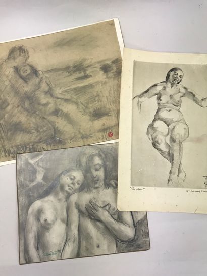 null Suzanne TOURTE (Cormontreuil, Marne, 1904-1979) 
Lot de quatre gravures et 3...