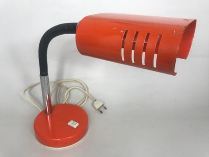 null Design desk lamp in orange and chrome painted metal. Flexible and knob in black...