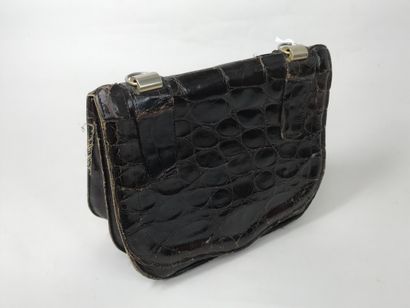 Leather shoulder bag crocodile style dark...