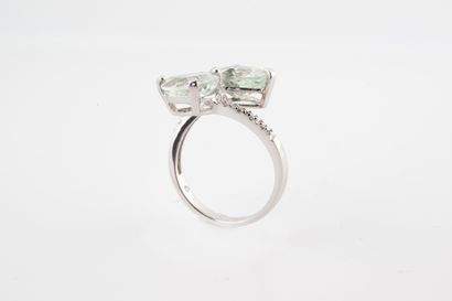 null Ring Vous & Moi in 18k white gold set with two pear-cut prasiolites (green quartz)...