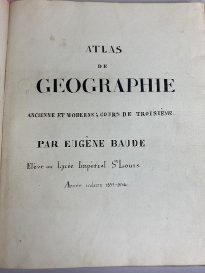 null Lot of two books including : - ATLAS of Geography by E.Baude. Study work. School...
