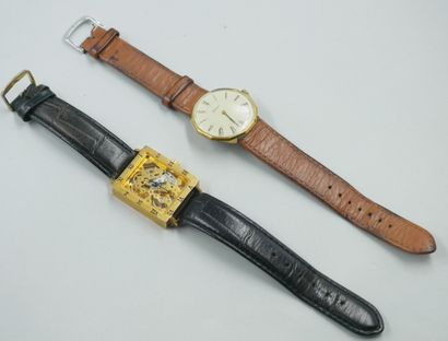 Watch with rectangular case in gold plated,...