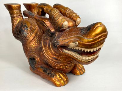 null VIETNAM, 20th century. 
Anthropomorphic chimera in lower part, in copper lacquered...