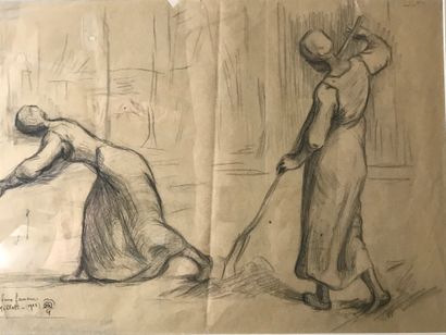 null Eugène ALLUAUD (1866 - 1947)
After the two tedders of J-F Millet
Charcoal on...