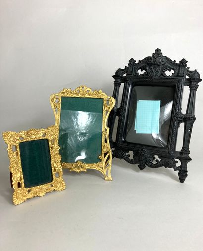 null Set of three gilt bronze and carved wood picture frames. 
Napoleon III style....