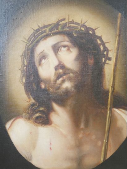 null FRENCH SCHOOL, 19th century. 
Christ with the crown of thorns.
Oil on canvas.
59...