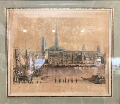 null Suite of two English engravings 
- "View of Rouen" by T.Sutherland. 24 x 29,5...