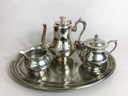 Set of pewter including an oval dish, a milk...