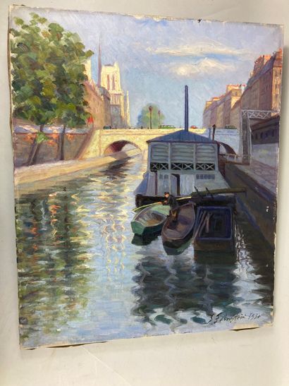 null J. FAINSTEIN (XXth century) 
"Pont Saint Michel, the day"
1930
Oil on canvas...