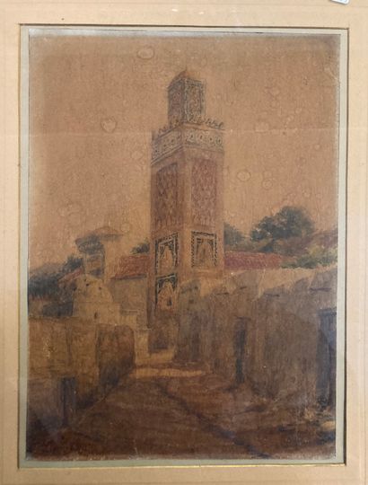 null Ecole orientaliste, début XXè siècle 
Minaret
Aquarelle signée en bas à droite...