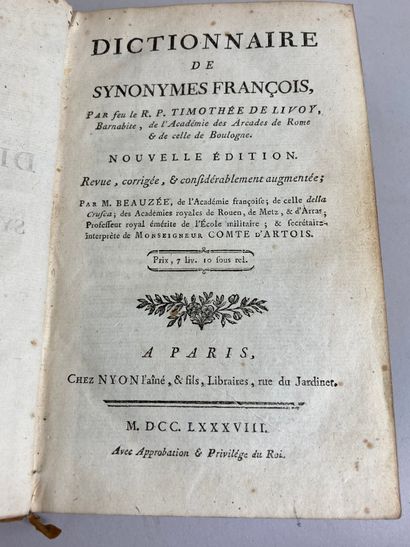 null Lot of two works including:
- R.P.Timotée de LIVOY. Dictionary of French synonyms....
