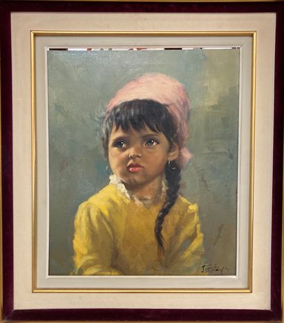 null French school, 20th century
Little girl with fichu and creoles
Oil on canvas...