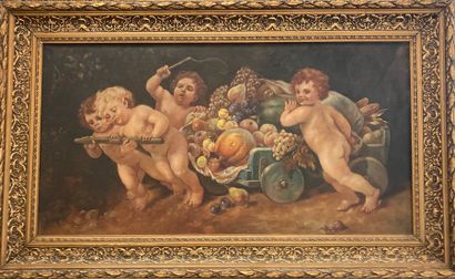 null French school XXth century
The Horn of Abundance
Oil on canvas in a large gilded...