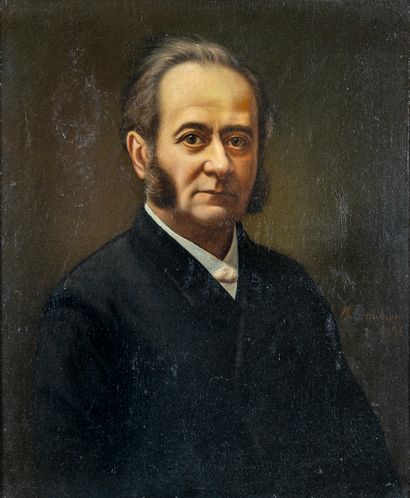null École Française, XIXè siècle.
Portrait d'homme en noir. 
Huile sur toile réentoilée
63,5...