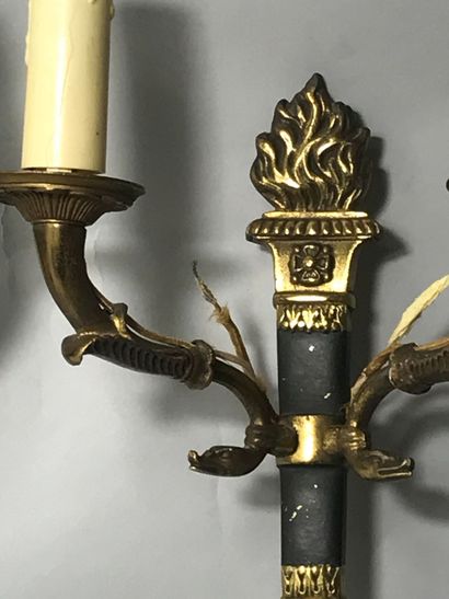null Wall lights in painted gilt bronze imitation sheet metal in the style of the...