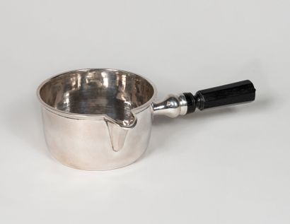 Silver saucepan, decorated with net and blackened...