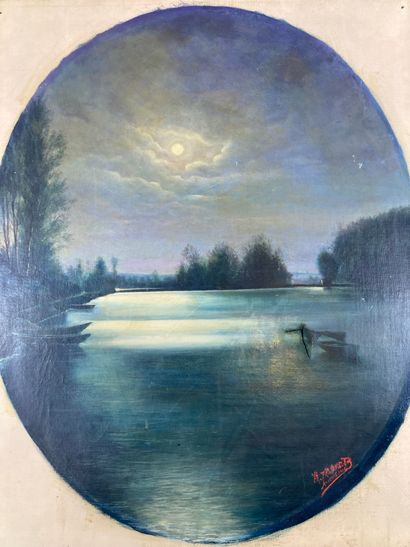 null CH. FRANART(?)
"Paysage au clair de lune" 
Huile sur toile datée 1915 et située...