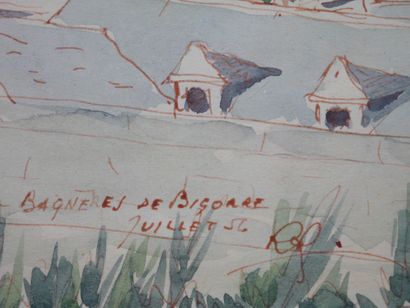 null Ecole Française, XXè siècle. 
Bagnères-de-Bigorre
Aquarelle et encre sur papier,...