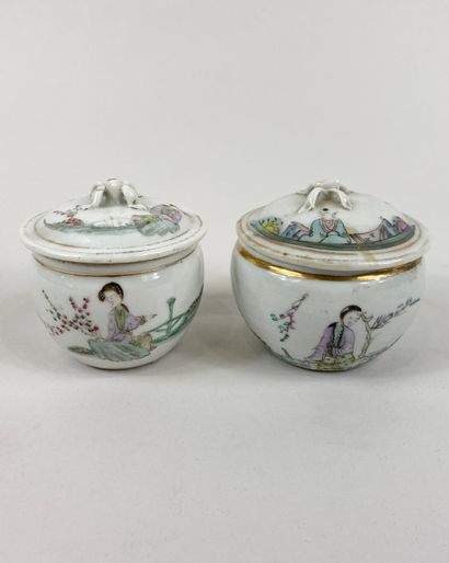 CHINA. 
Two covered porcelain boxes. 
Signed...