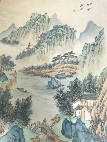 null CHINA 20th century
Three engravings on fabrics, one of them framed.
Various...
