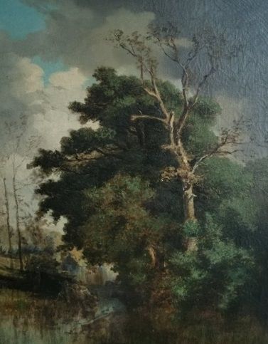 null School of BARBIZON, 19th century
Forest landscape
Oil on canvas, in its gilded...